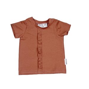 Ruffle op buik- Pink clay korte mouw
