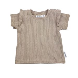 Ruffle pointelle – Beige korte mouw