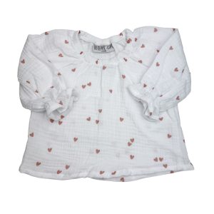 Blouse – Lange mouw – Roze hartjes mousseline