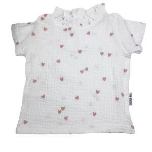 Col – Korte mouw – Roze hartjes mousseline